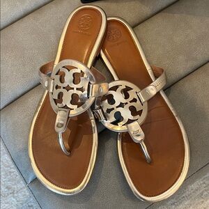 Tory Burch Metallic Silver and Brown Sandals- size 10
